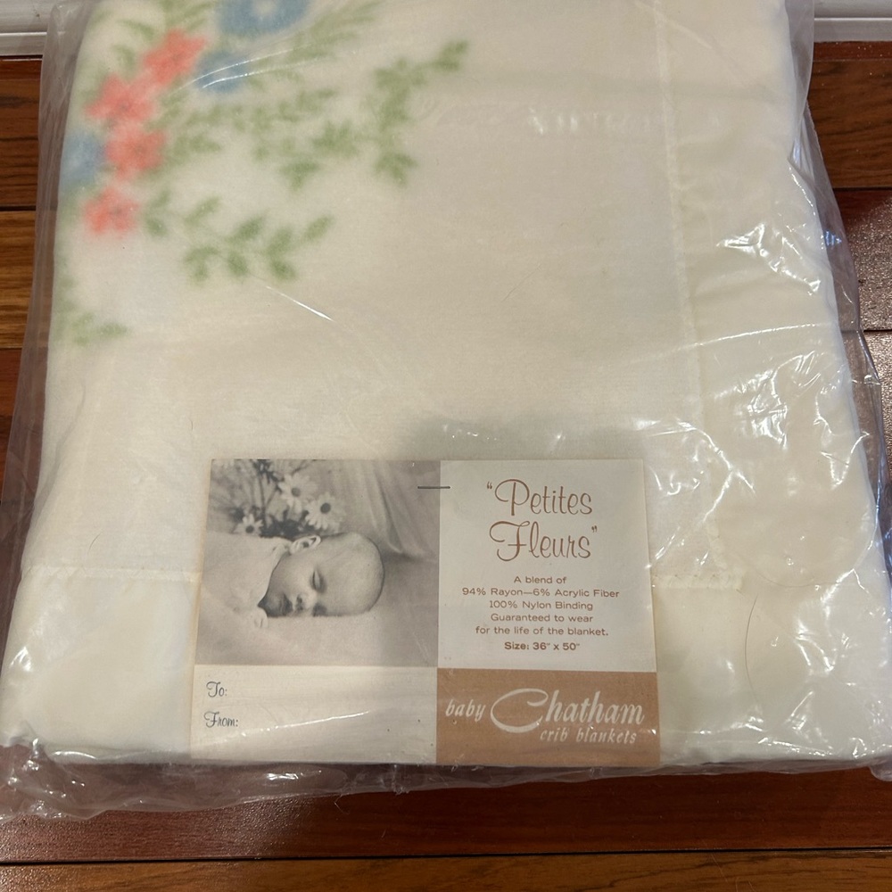 Vintage sealed CHATHAM BABY Crib Blanket Acrylic Nylon PINK Rose SatinTrim 36x50
